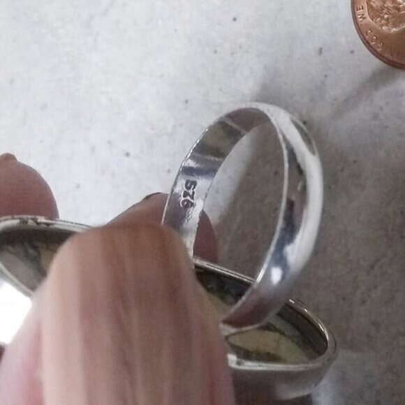 HUGE! Minimalist Maligano Jasper Ring 925 Sz 9.25! Sandy Beige Gray Color Scheme - Picture 10 of 12